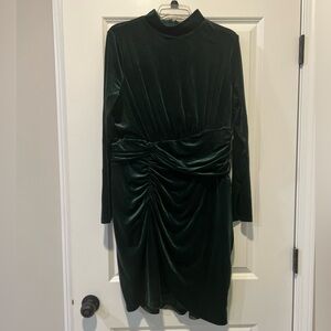 Express Emerald Green Long Sleeve Velvet Midi Dress Women’s Size XL